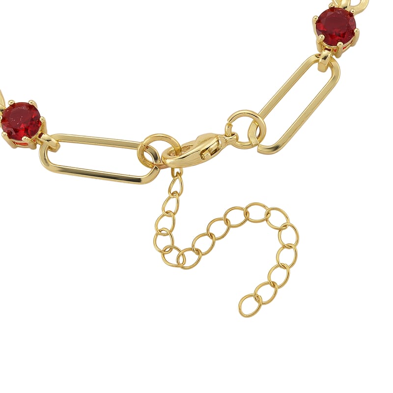 Ruby Color Austrian Crystal Paperclip Chain Bracelet in Goldtone (7.5-9.5 Inches)