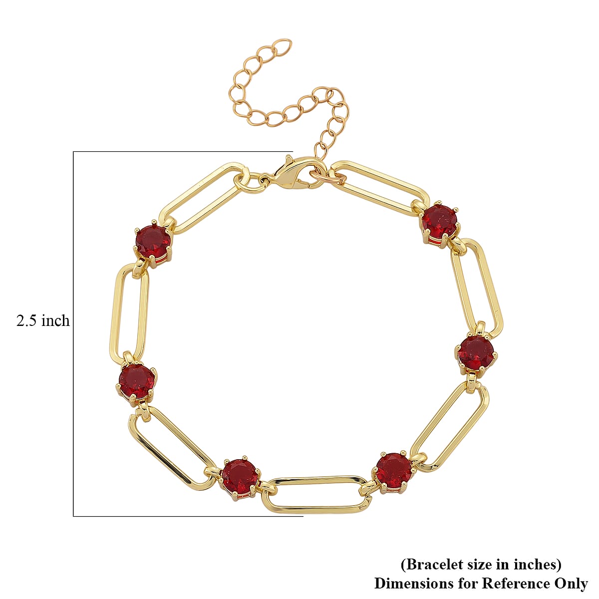 Doorbuster Ruby Color Austrian Crystal Paperclip Chain Bracelet in Goldtone (7.5-9.5In) image number 5