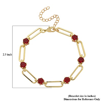 Ruby Color Austrian Crystal Paperclip Chain Bracelet in Goldtone (7.5-9.5 Inches)