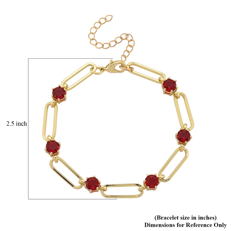 Ruby Color Austrian Crystal Paperclip Chain Bracelet in Goldtone (7.5-9.5 Inches)