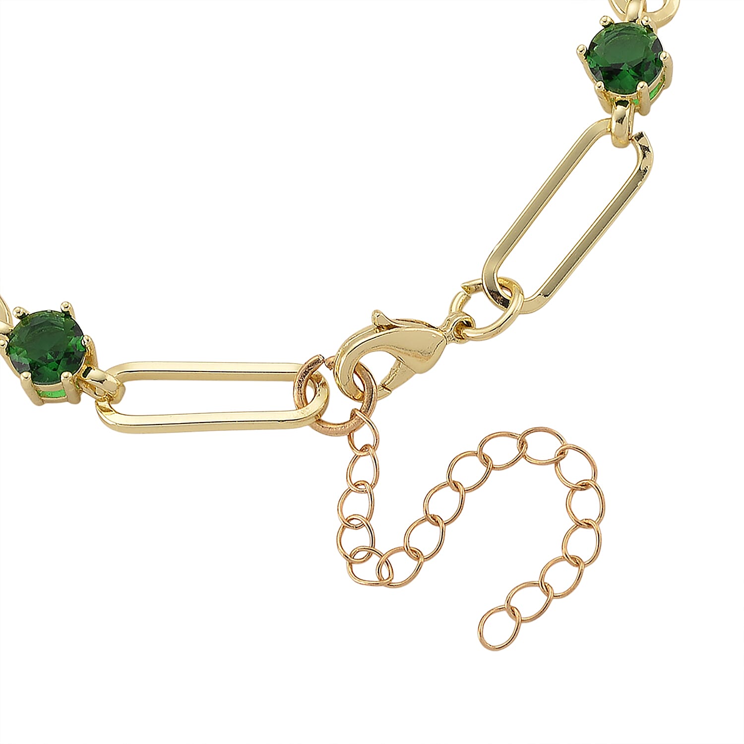 Green Austrian Crystal Paperclip Chain Bracelet in Goldtone (7.5-9.5 Inches)
