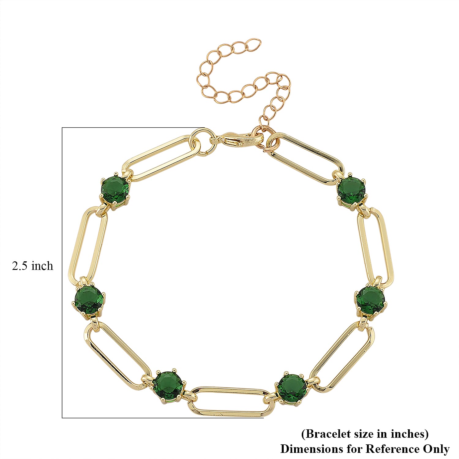 Green Austrian Crystal Paperclip Chain Bracelet in Goldtone (7.5-9.5 Inches)