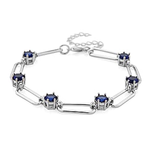 Doorbuster Blue Austrian Crystal Paperclip Chain Bracelet in Silvertone (7.5-9.5In)