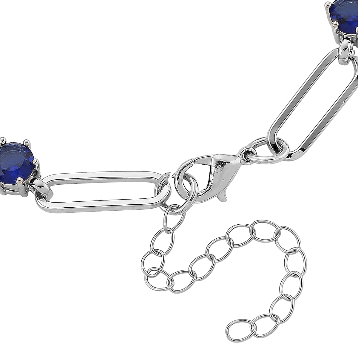 Doorbuster Blue Austrian Crystal Paperclip Chain Bracelet in Silvertone (7.5-9.5In) image number 4