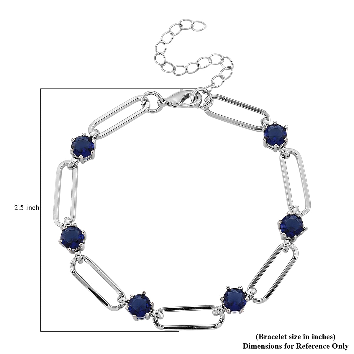 Doorbuster Blue Austrian Crystal Paperclip Chain Bracelet in Silvertone (7.5-9.5In) image number 5