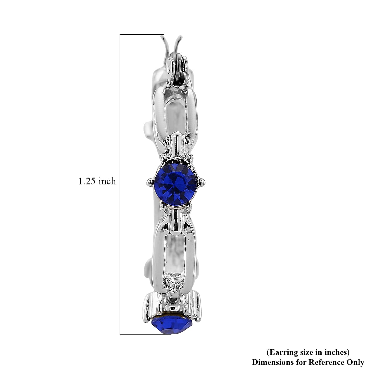 Doorbuster Blue Austrian Crystal Paperclip Chain Hoop Earrings in Silvertone image number 4