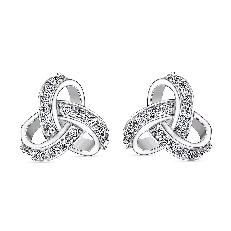 Luxuriant Lab Grown Diamond G-H SI 0.50 ctw Knot Earrings in Rhodium Over Sterling Silver