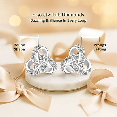 Luxuriant Lab Grown Diamond G-H SI 0.50 ctw Knot Earrings in Rhodium Over Sterling Silver
