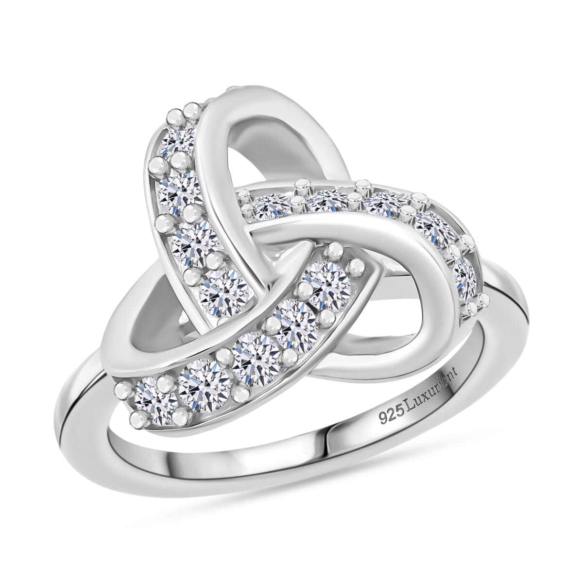 Luxuriant Lab Grown Diamond G-H SI 0.50 ctw Knot Ring in Rhodium Over Sterling Silver (Size 10.0) image number 0