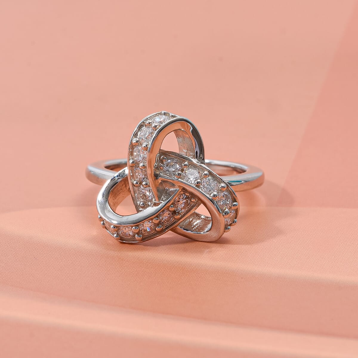 Luxuriant Lab Grown Diamond G-H SI 0.50 ctw Knot Ring in Rhodium Over Sterling Silver (Size 10.0) image number 1