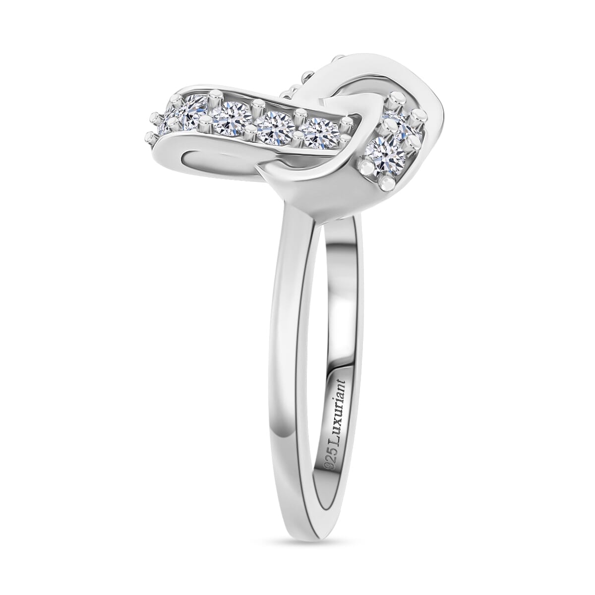Luxuriant Lab Grown Diamond G-H SI 0.50 ctw Knot Ring in Rhodium Over Sterling Silver (Size 10.0) image number 3