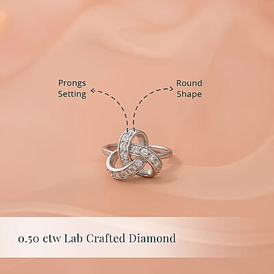 Luxuriant Lab Grown Diamond G-H SI 0.50 ctw Knot Ring in Rhodium Over Sterling Silver (Size 10.0)