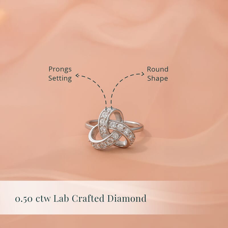 Luxuriant Lab Grown Diamond G-H SI 0.50 ctw Knot Ring in Rhodium Over Sterling Silver (Size 10.0)