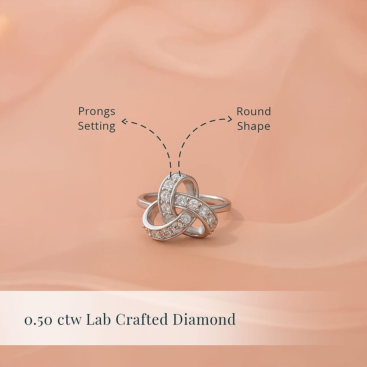 Luxuriant Lab Grown Diamond G-H SI 0.50 ctw Knot Ring in Rhodium Over Sterling Silver (Size 6.0) image number 4