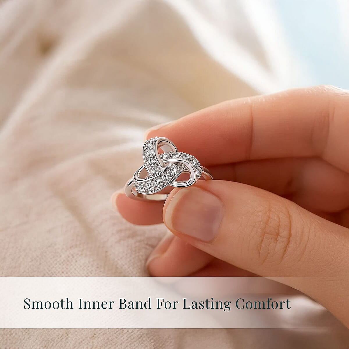 Luxuriant Lab Grown Diamond G-H SI 0.50 ctw Knot Ring in Rhodium Over Sterling Silver (Size 6.0) image number 5