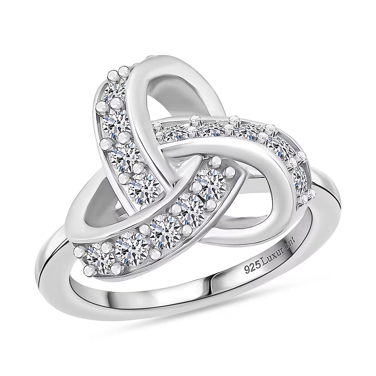 Luxuriant Lab Grown Diamond G-H SI 0.50 ctw Knot Ring in Rhodium Over Sterling Silver (Size 7.0) image number 0