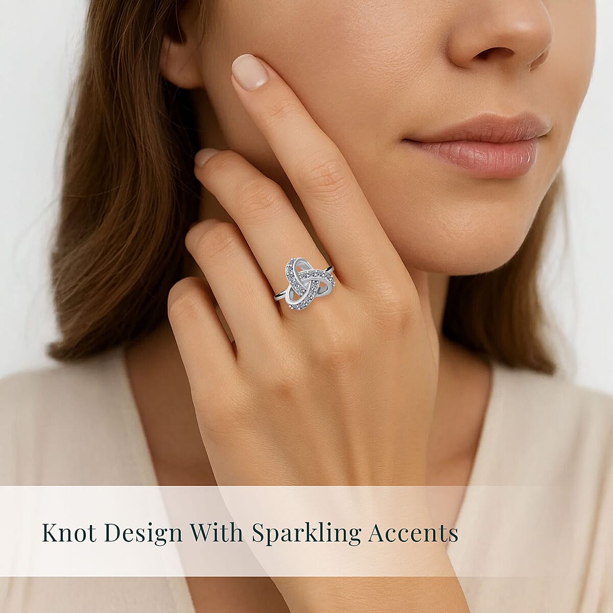 Luxuriant Lab Grown Diamond G-H SI 0.50 ctw Knot Ring in Rhodium Over Sterling Silver (Size 9.0) image number 1