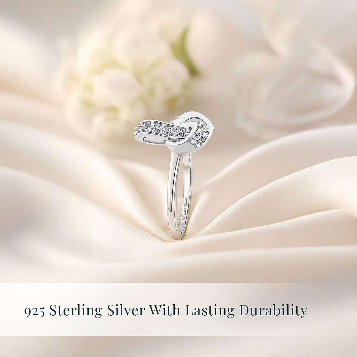 Luxuriant Lab Grown Diamond G-H SI 0.50 ctw Knot Ring in Rhodium Over Sterling Silver (Size 9.0) image number 2