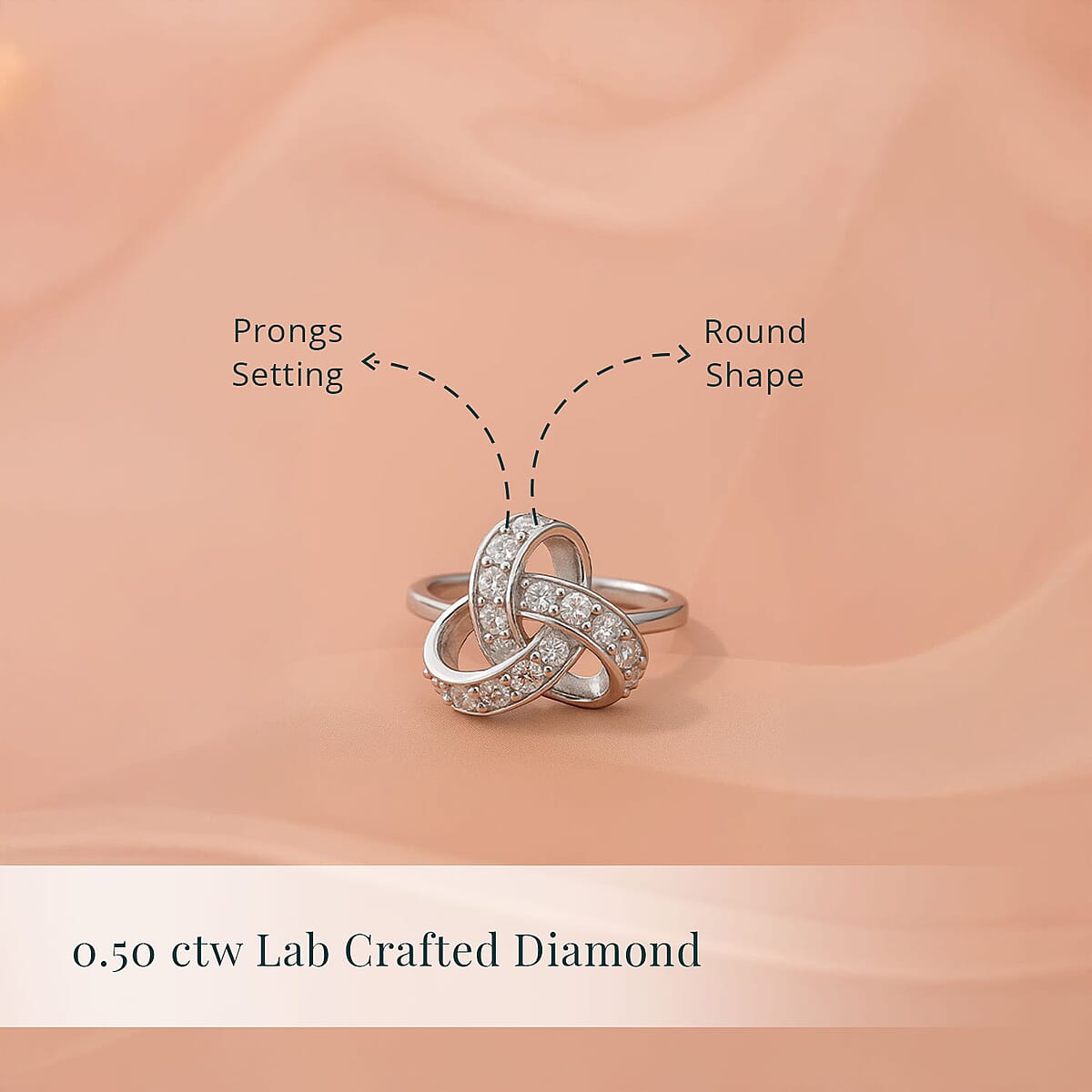 Luxuriant Lab Grown Diamond G-H SI 0.50 ctw Knot Ring in Rhodium Over Sterling Silver (Size 9.0) image number 4