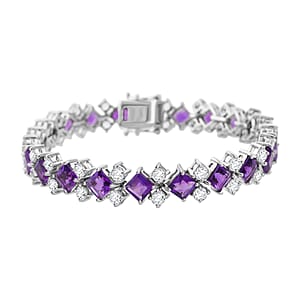 D'Joy African Amethyst and White Topaz 16.80 ctw Bracelet in Rhodium Over Sterling Silver (6.50 In)