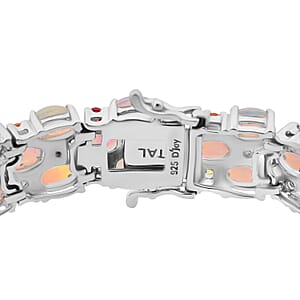 D'Joy Premium Ethiopian Welo Opal and Multi Sapphire 25.45 ctw Welo Radiance Bracelet in Rhodium Over Sterling Silver (8.00 In)