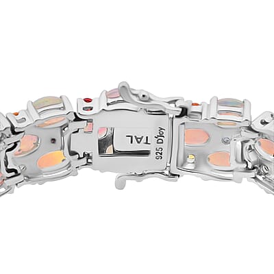 D'Joy Premium Ethiopian Welo Opal and Multi Sapphire 25.45 ctw Welo Radiance Bracelet in Rhodium Over Sterling Silver (8.00 In)