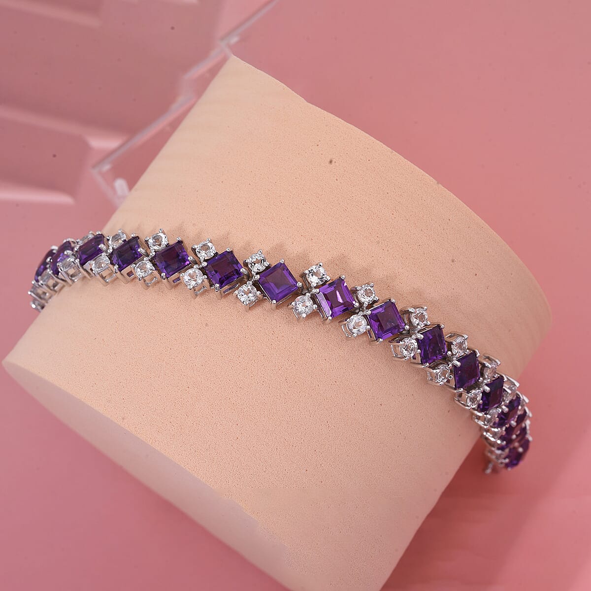 D'Joy African Amethyst and White Topaz 18.55 ctw Bracelet in Rhodium Over Sterling Silver (7.25 In) image number 1