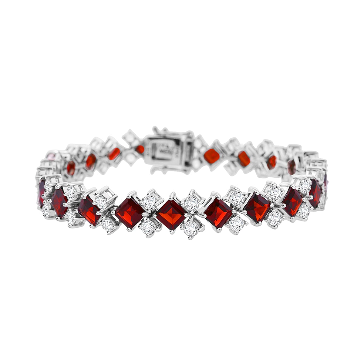 D'Joy Mozambique Garnet and White Topaz 20.65 ctw Bracelet in Rhodium Over Sterling Silver (6.50 In) image number 0