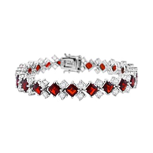 D'Joy Mozambique Garnet and White Topaz 20.65 ctw Bracelet in Rhodium Over Sterling Silver (6.50 In)