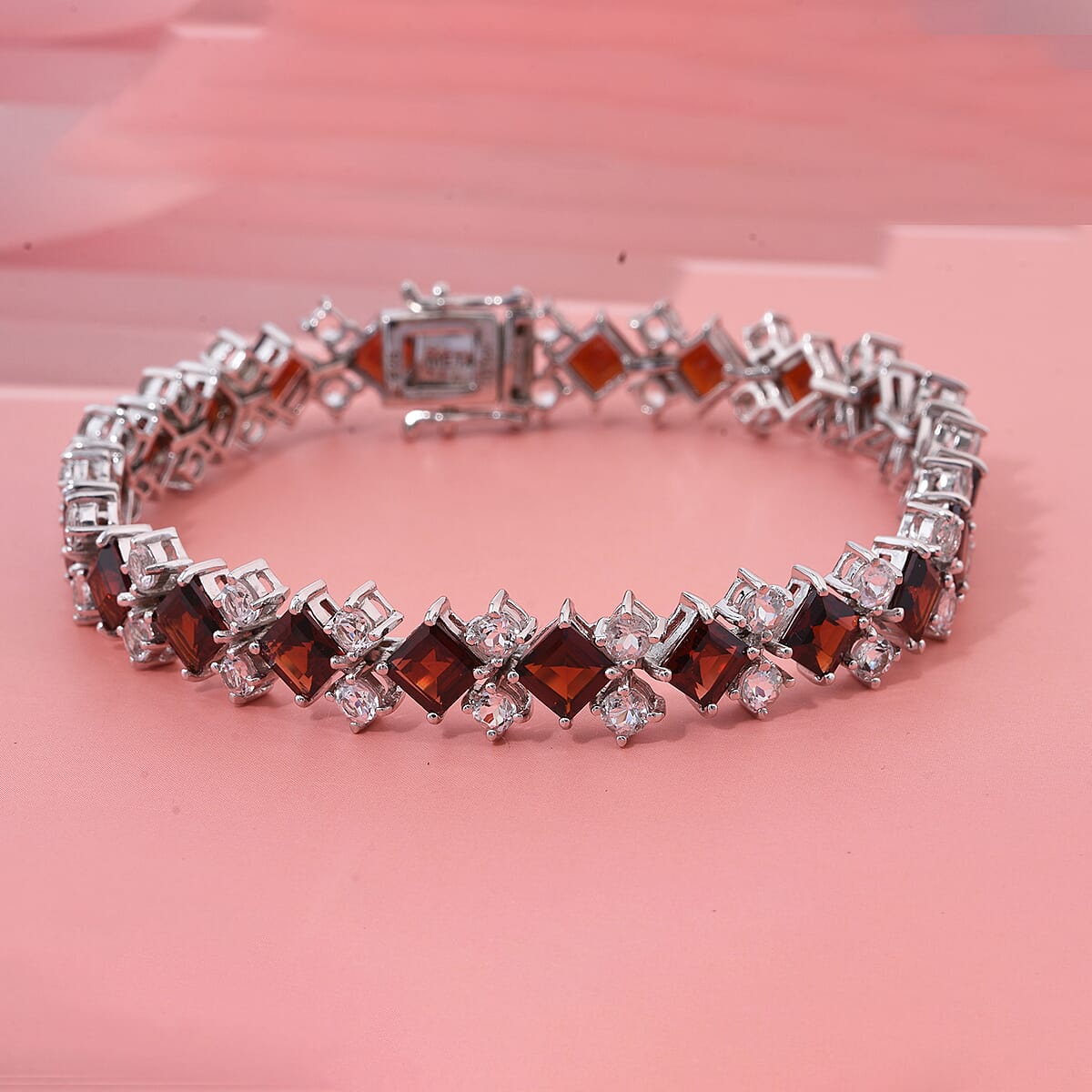 D'Joy Mozambique Garnet and White Topaz 20.65 ctw Bracelet in Rhodium Over Sterling Silver (6.50 In) image number 1