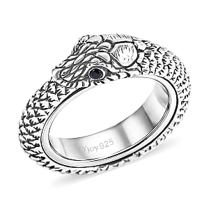 D'Joy Bali Legacy Thai Black Spinel 0.10 ctw Serpent Spinner Ring in Sterling Silver (Size 10.0)