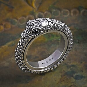 D'Joy Bali Legacy Thai Black Spinel 0.10 ctw Serpent Spinner Ring in Sterling Silver (Size 5.0)