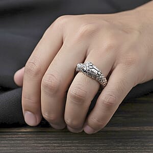 D'Joy Bali Legacy Thai Black Spinel 0.10 ctw Serpent Spinner Ring in Sterling Silver (Size 5.0)