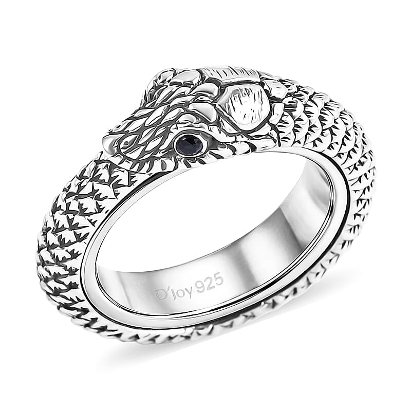 D'Joy Bali Legacy Thai Black Spinel 0.10 ctw Serpent Spinner Ring in Sterling Silver (Size 7.0)