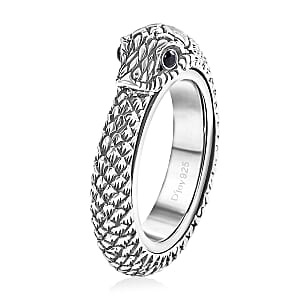 D'Joy Bali Legacy Thai Black Spinel 0.10 ctw Serpent Spinner Ring in Sterling Silver (Size 7.0)