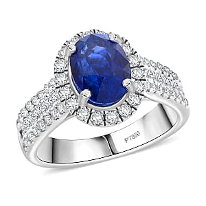 Chairman Collection Certified & Appraised Rhapsody AAAA Ceylon Blue Sapphire and E-F VS Diamond 4.30 ctw Ring in 950 Platinum (Size 7.0)  9.71 Grams