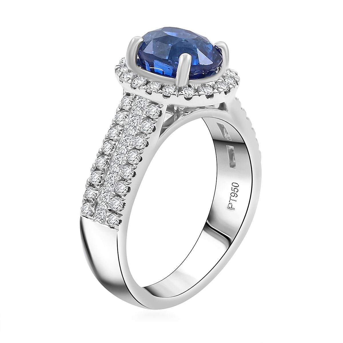Chairman Collection Certified & Appraised Rhapsody AAAA Ceylon Blue Sapphire and E-F VS Diamond 4.30 ctw Ring in 950 Platinum (Size 7.0)  9.71 Grams image number 3