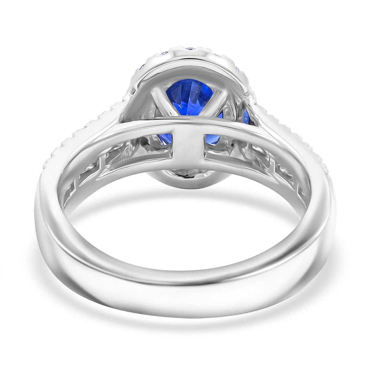 Chairman Collection Certified & Appraised Rhapsody AAAA Ceylon Blue Sapphire and E-F VS Diamond 4.30 ctw Ring in 950 Platinum (Size 7.0)  9.71 Grams image number 4