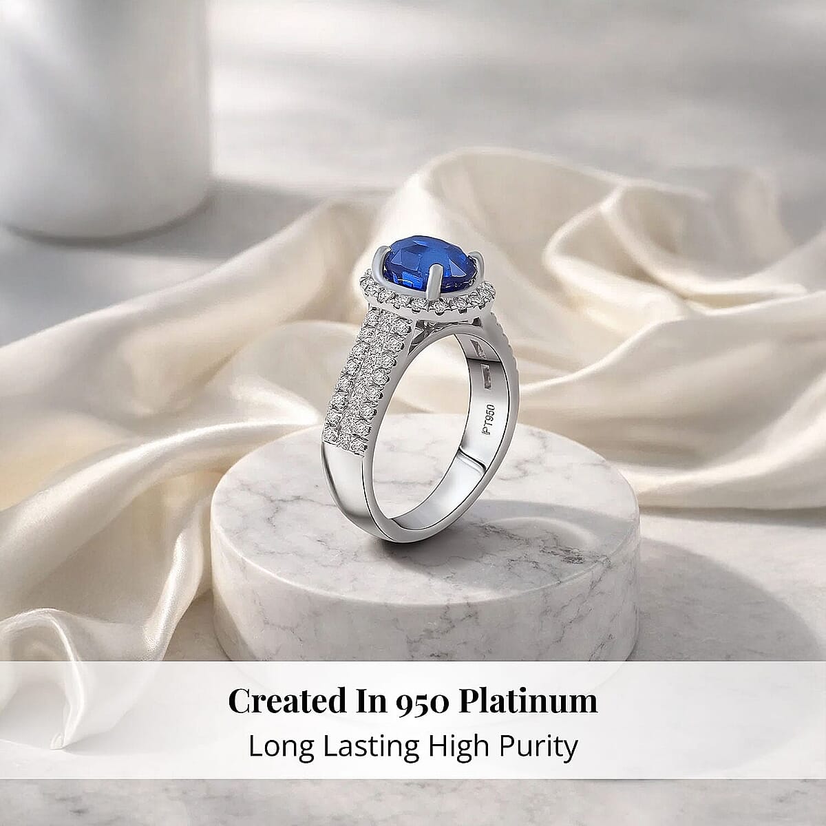 Certified & Appraised Rhapsody 950 Platinum AAAA Ceylon Blue Sapphire, Diamond (E-F, VS) Ring (Size 7.5) (9.71 g) 4.30 ctw image number 1