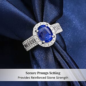 Certified & Appraised Rhapsody 950 Platinum AAAA Ceylon Blue Sapphire, Diamond (E-F, VS) Ring (Size 7.5) (9.71 g) 4.30 ctw