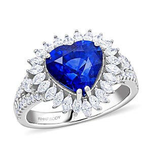Chairman Collection Certified & Appraised Rhapsody AAAA Ceylon Blue Sapphire and E-F VS Diamond 4.20 ctw Ring in 950 Platinum (Size 7.0)  8.45 Grams