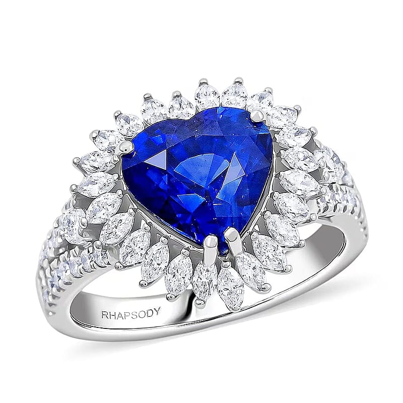 Chairman Collection Certified & Appraised Rhapsody AAAA Ceylon Blue Sapphire and E-F VS Diamond 4.20 ctw Ring in 950 Platinum (Size 7.0)  8.45 Grams