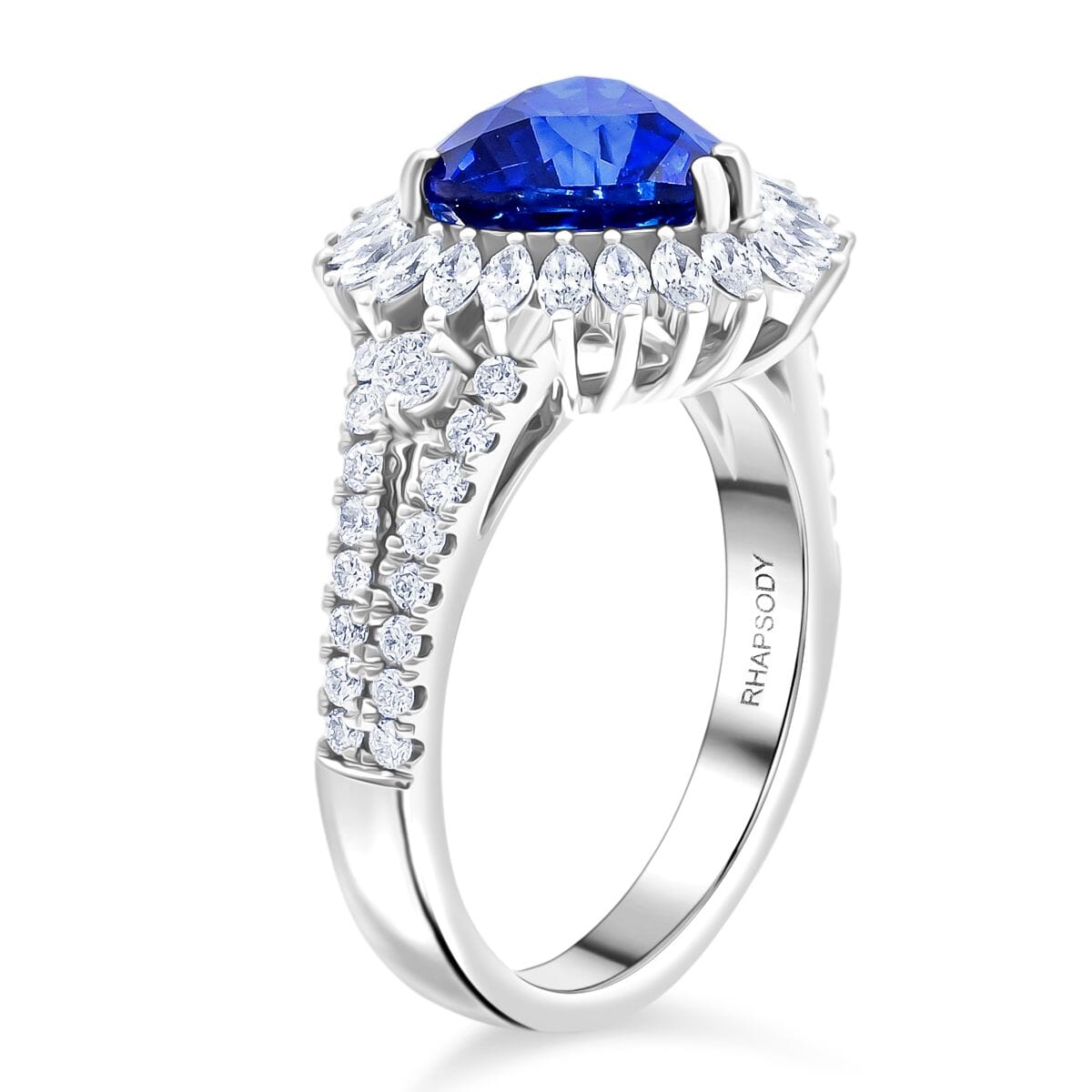 Chairman Collection Certified & Appraised Rhapsody AAAA Ceylon Blue Sapphire and E-F VS Diamond 4.20 ctw Ring in 950 Platinum (Size 7.0)  8.45 Grams image number 3