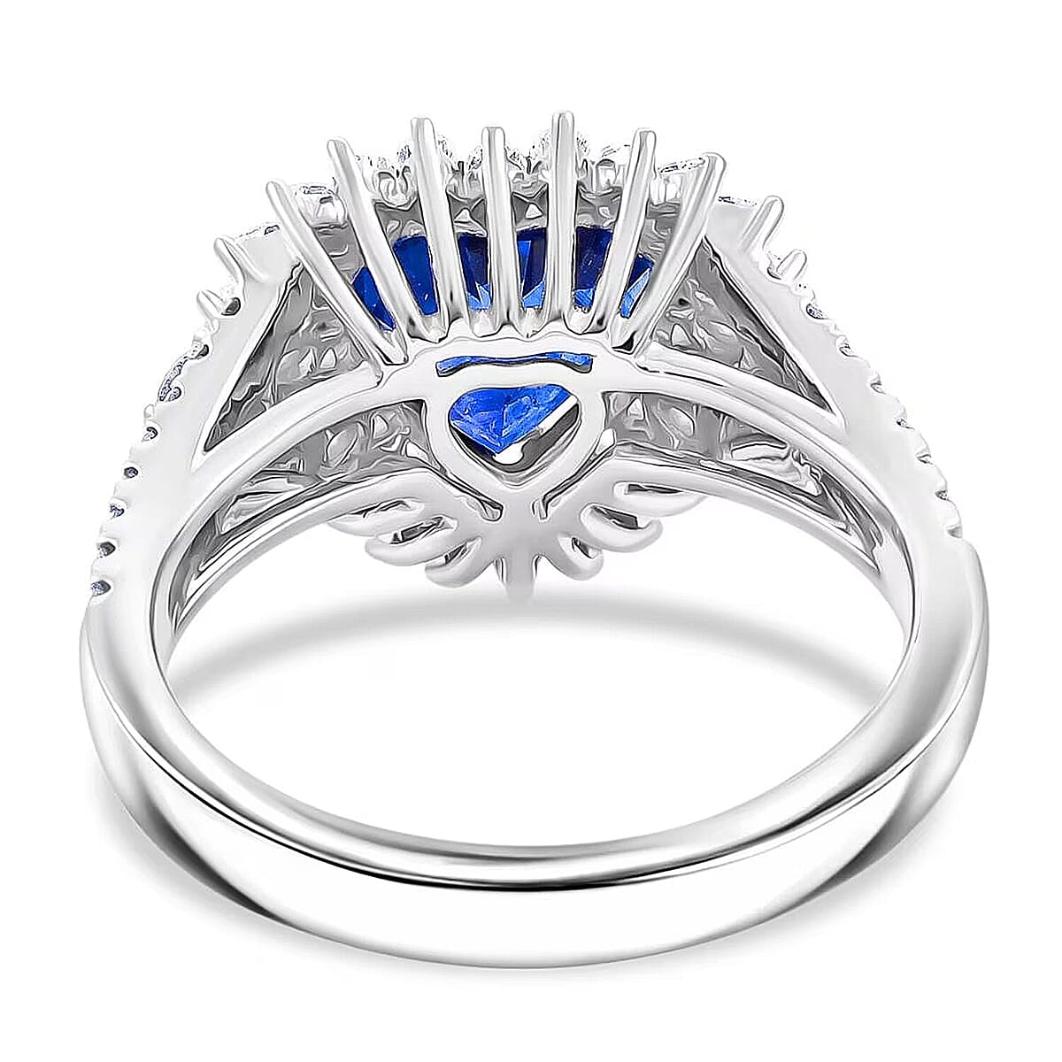 Chairman Collection Certified & Appraised Rhapsody AAAA Ceylon Blue Sapphire and E-F VS Diamond 4.20 ctw Ring in 950 Platinum (Size 8.0)  8.45 Grams image number 6