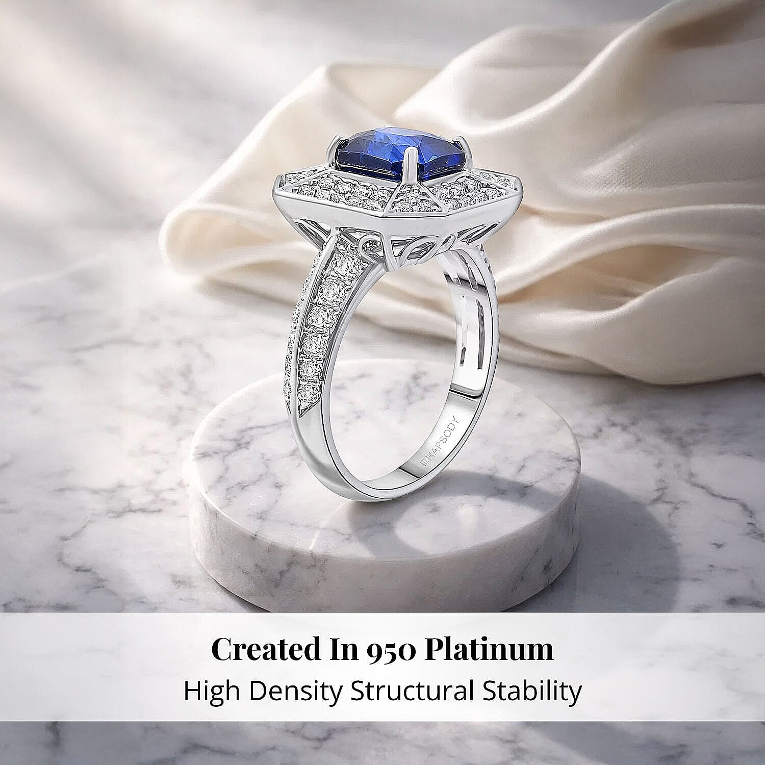 Certified & Appraised Rhapsody 950 Platinum AAAA Ceylon Blue Sapphire, Diamond (E-F, VS) Ring (Size 5.0) (9.31 g) 4.20 ctw