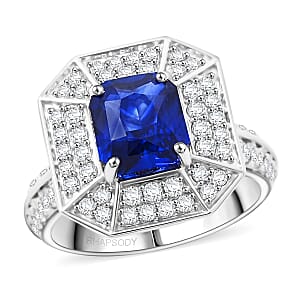 Chairman Collection Certified & Appraised Rhapsody AAAA Ceylon Blue Sapphire and E-F VS Diamond 4.20 ctw Ring in 950 Platinum (Size 7.0)  9.31 Grams