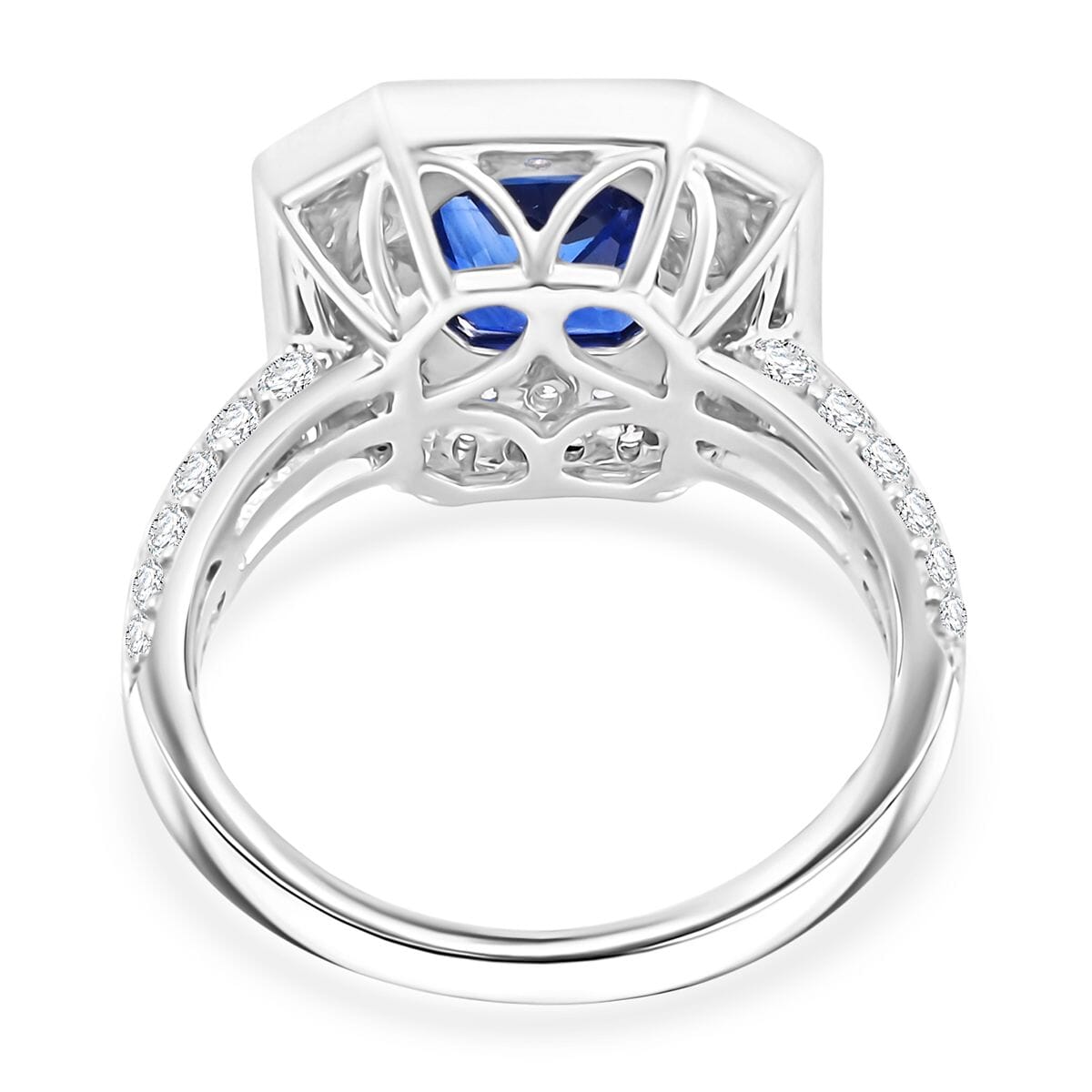 Chairman Collection Certified & Appraised Rhapsody AAAA Ceylon Blue Sapphire and E-F VS Diamond 4.20 ctw Ring in 950 Platinum (Size 7.0)  9.31 Grams image number 4
