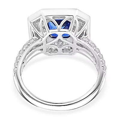 Chairman Vault Collection Certified & Appraised Rhapsody AAAA Ceylon Blue Sapphire and E-F VS Diamond 4.20 ctw Ring in 950 Platinum (Size 7.0)  9.31 Grams