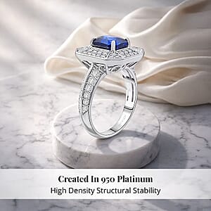 Certified & Appraised Rhapsody 950 Platinum AAAA Ceylon Blue Sapphire, Diamond (E-F, VS) Ring (Size 7.5) (9.31 g) 4.20 ctw