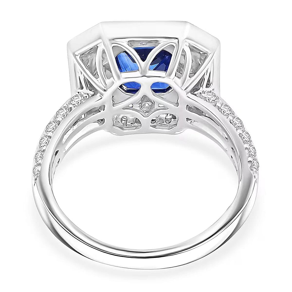 Certified & Appraised Rhapsody 950 Platinum AAAA Ceylon Blue Sapphire, Diamond (E-F, VS) Ring (Size 7.5) (9.31 g) 4.20 ctw image number 6